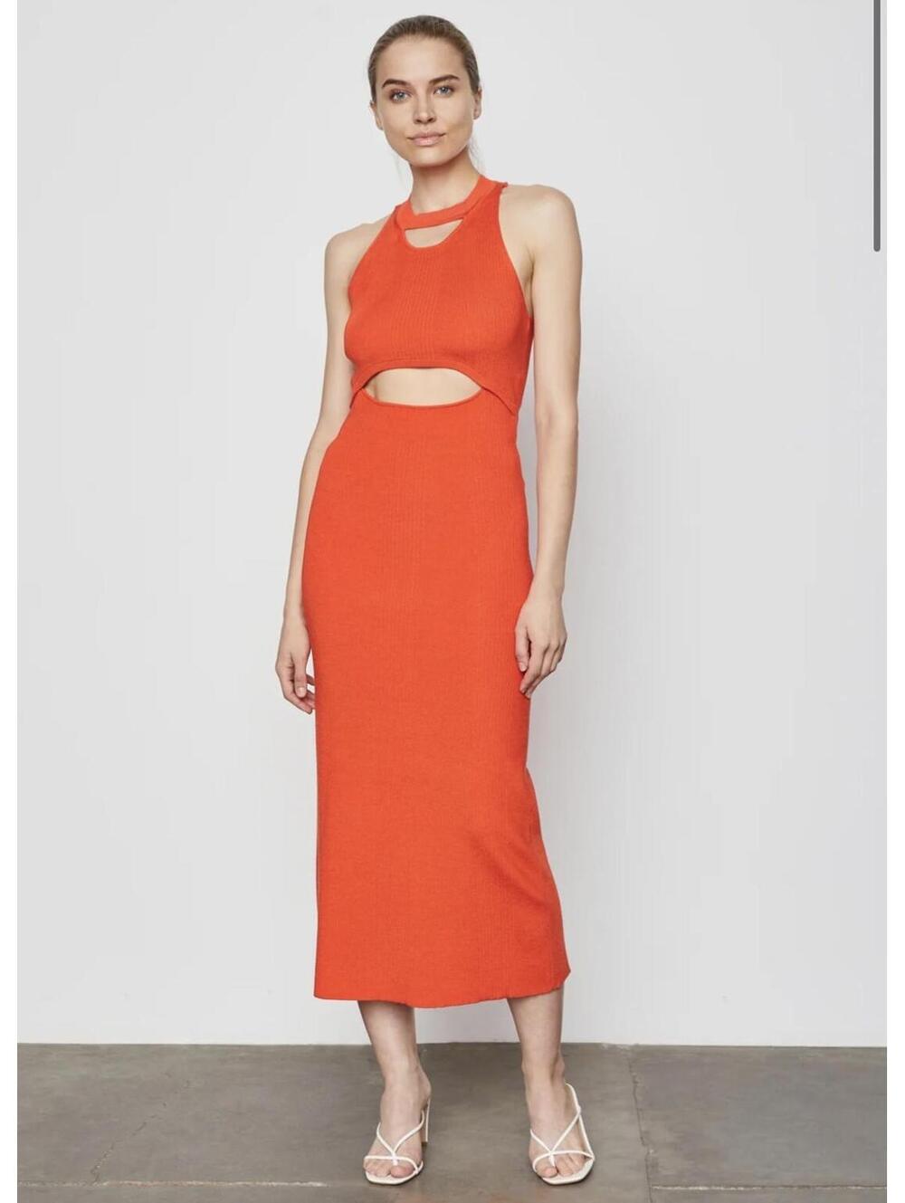 Bailey 44 Kim Maxi Dress in Orange Crush with Front Cutout Size Large